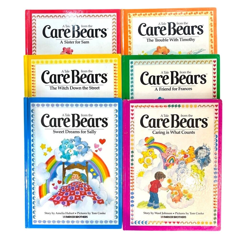 Set of 6 Vintage 1980's Care Bears Books, Parker Brothers, Hardcover